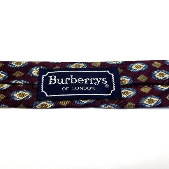 Burberry London Red Brown Beige Silk Tie Woven Short Geometric - Picture 4 of 7